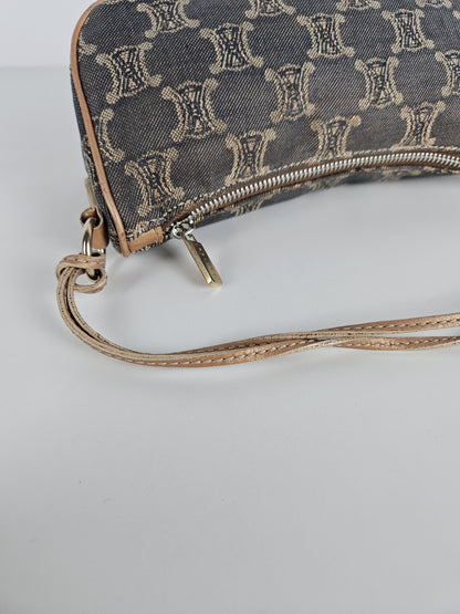 Vintage celine triomphe denim mini handbag pochette baguette