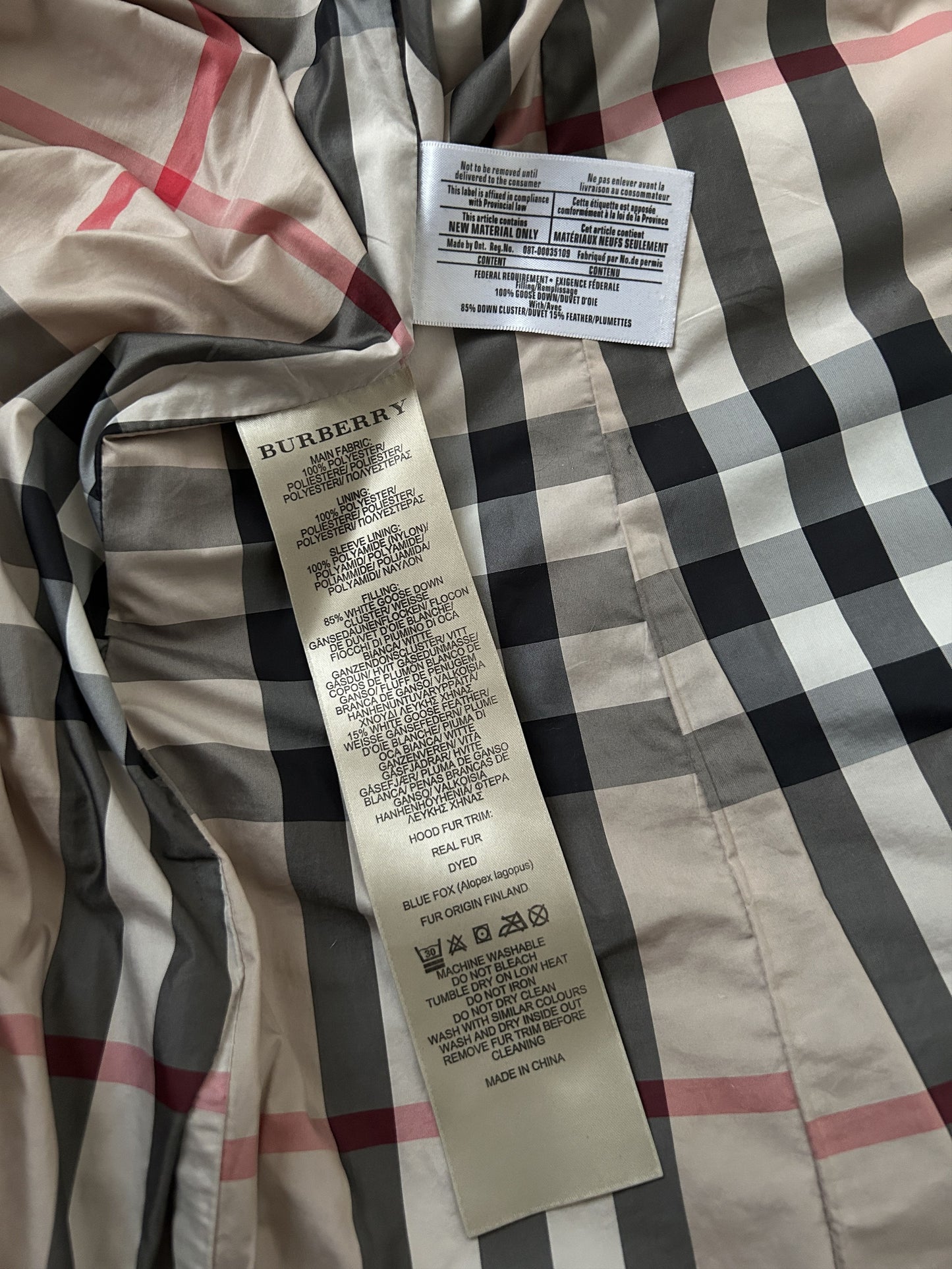 Burberry long hooded puffer coat