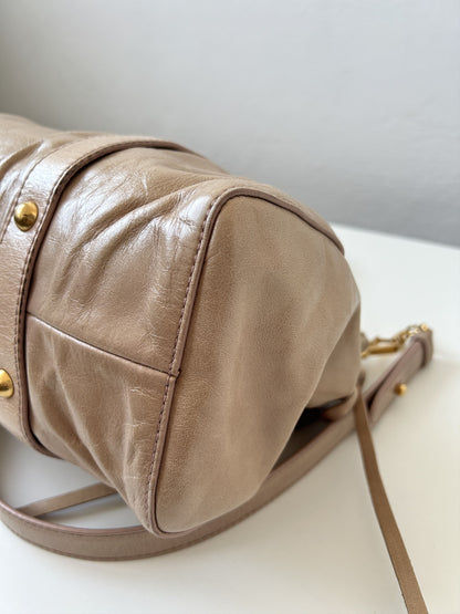 Miu miu vitello bauletto aperto gathered leather handbag