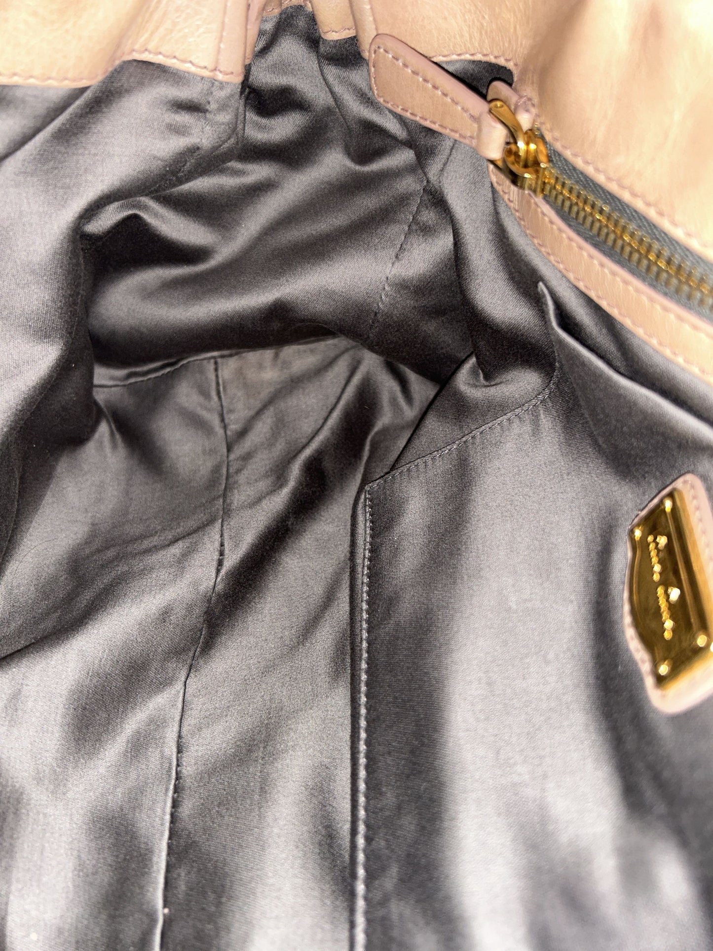 Miu miu vitello bauletto aperto gathered leather handbag