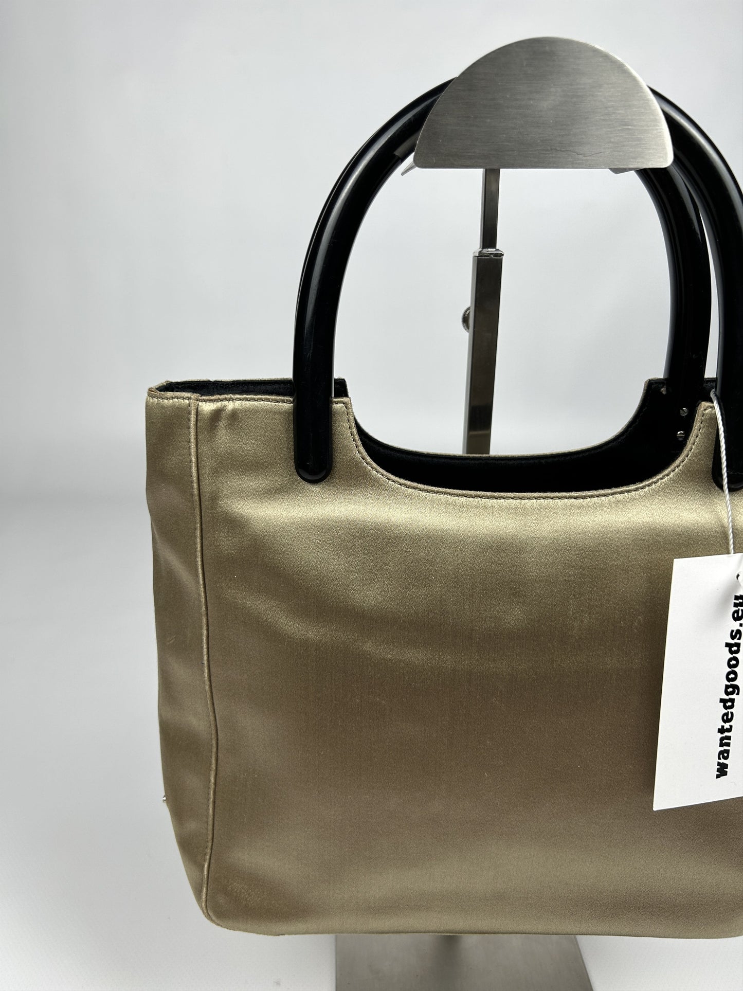 Prada triangle logo velvet plastic handle mini tote bag