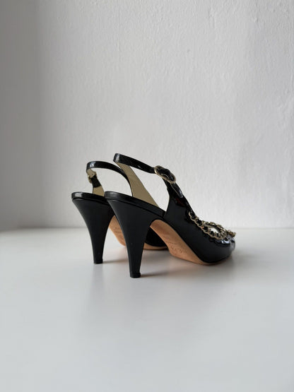 SS2011 Chanel patent leather chain open toe heels