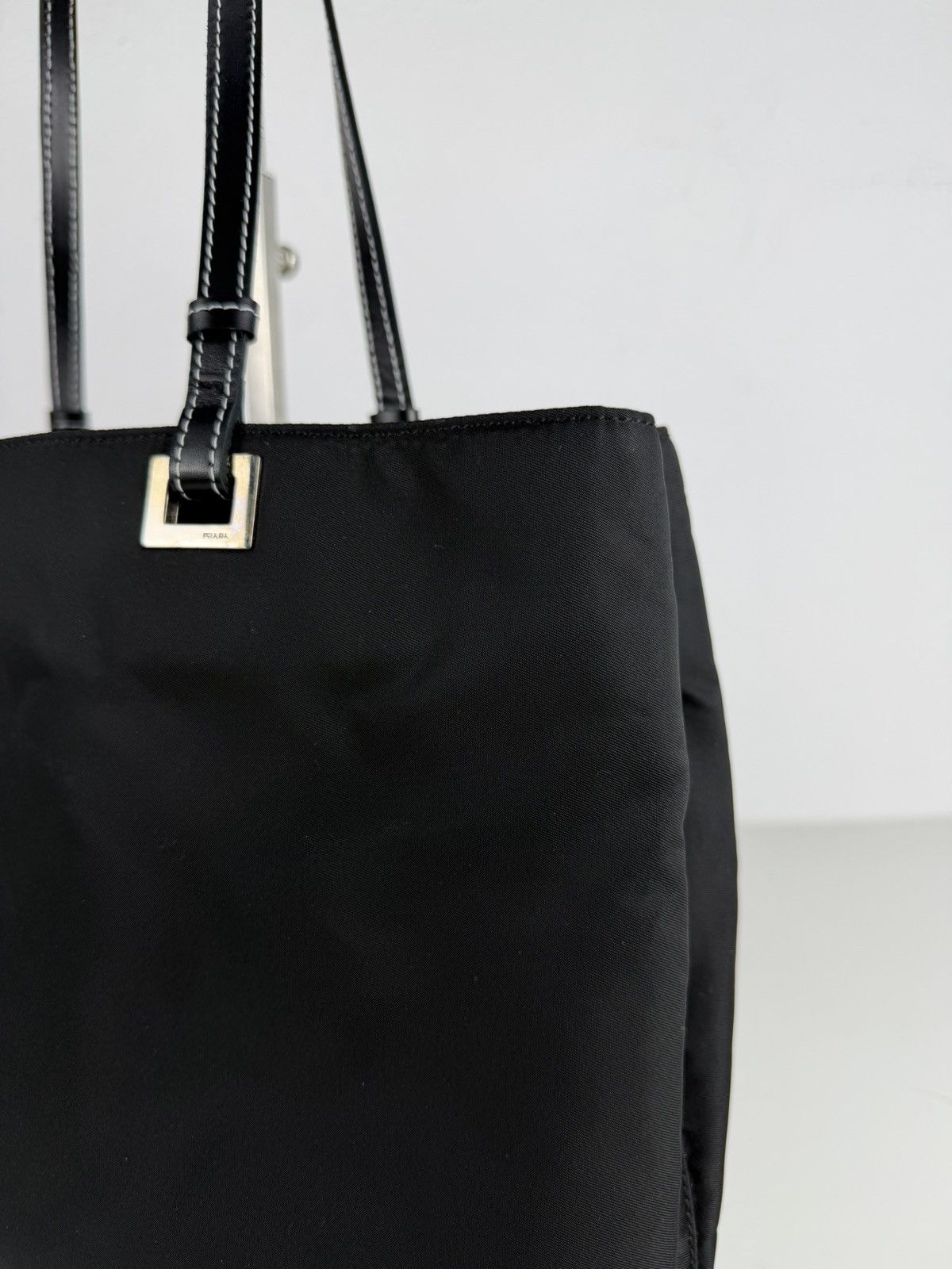 Vintage prada tessuto nylon and leather triangle logo tote