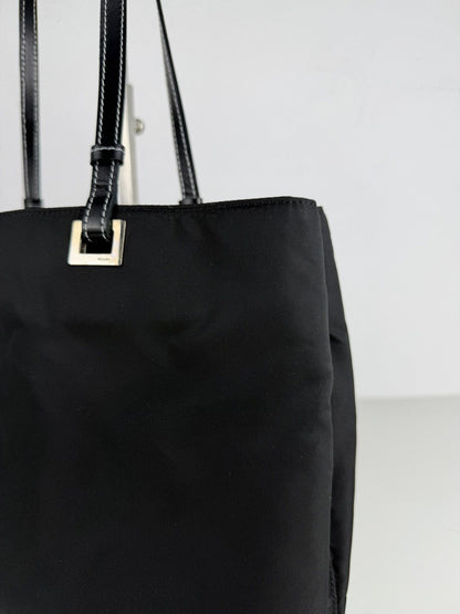 Vintage prada tessuto nylon and leather triangle logo tote