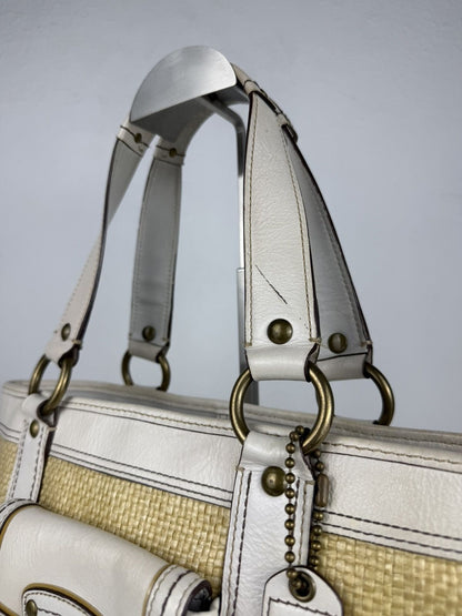 Coach legacy raffia and leather tote bag