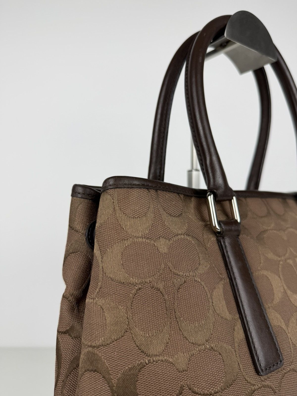 Coach Hamptons leather and canvas signature tote