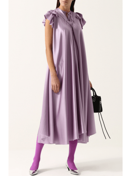 SS2018 Balenciaga silk ruffle loose long dress in lilac