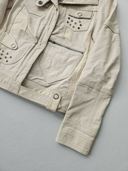 Archive y2k multipocket high collar leather jacket