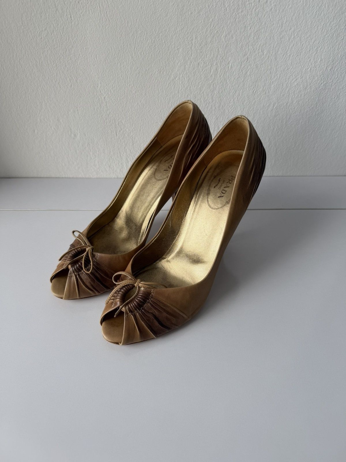 Prada pleated leather open toe pumps