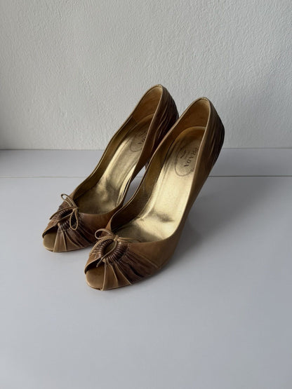 Prada pleated leather open toe pumps