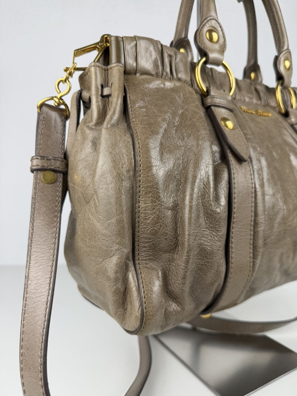 Miu Miu vitello bauletto aperto gathered leather handbag