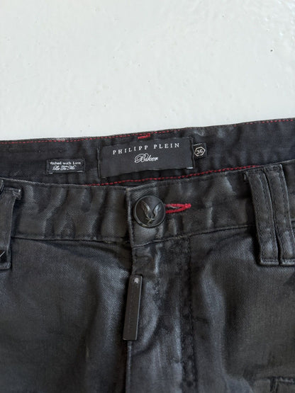 Philipp Plein born&raised distressed waxed biker denim