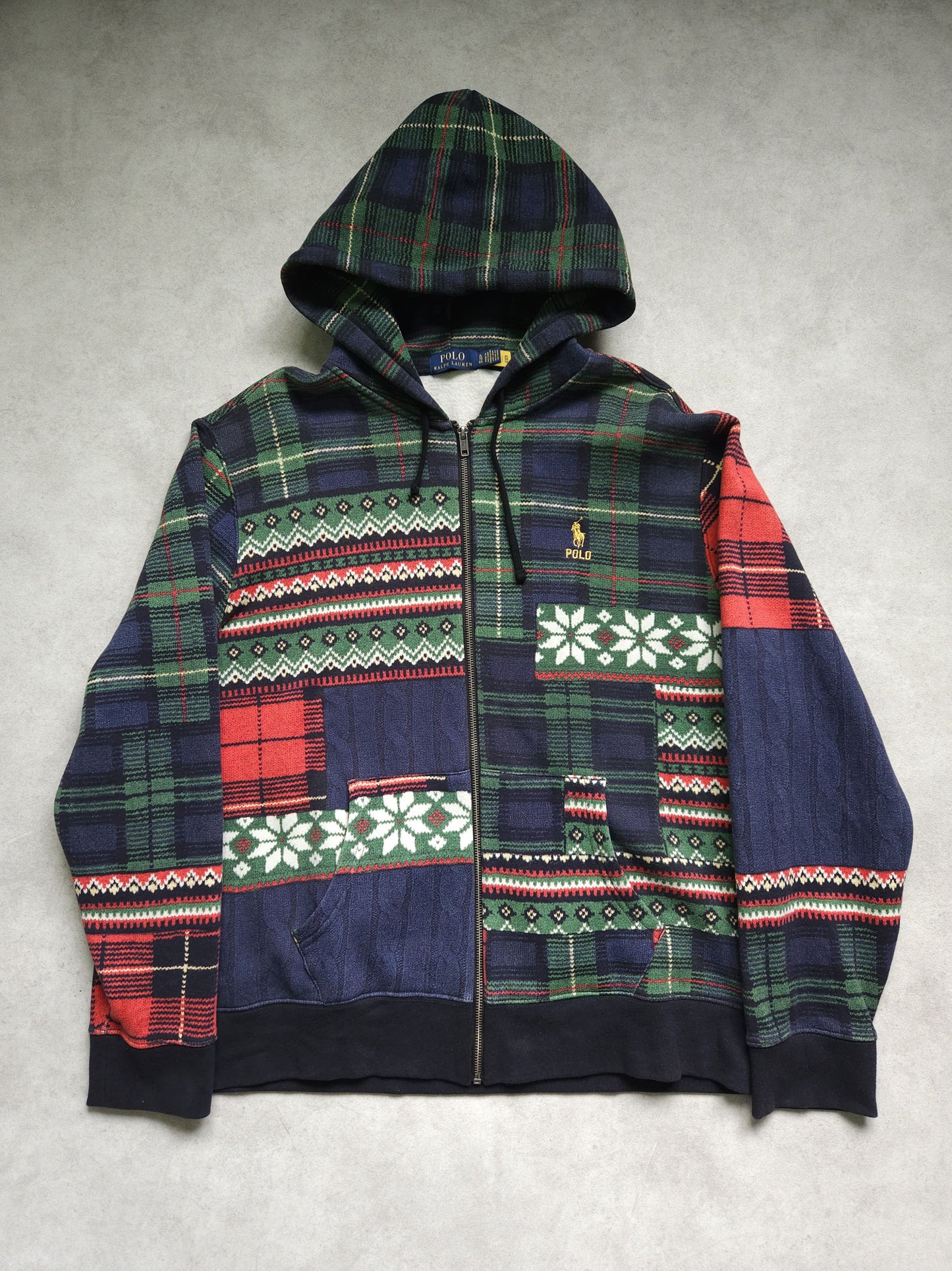 Ralph lauren patchwork print fleece lined zip hoodie