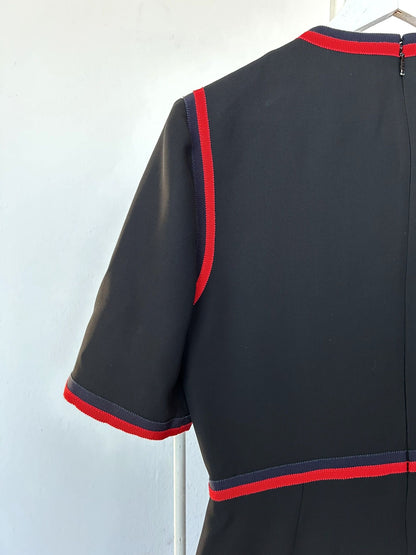 2017 Gucci ribbon trim short sleeve wool and silk mini dress