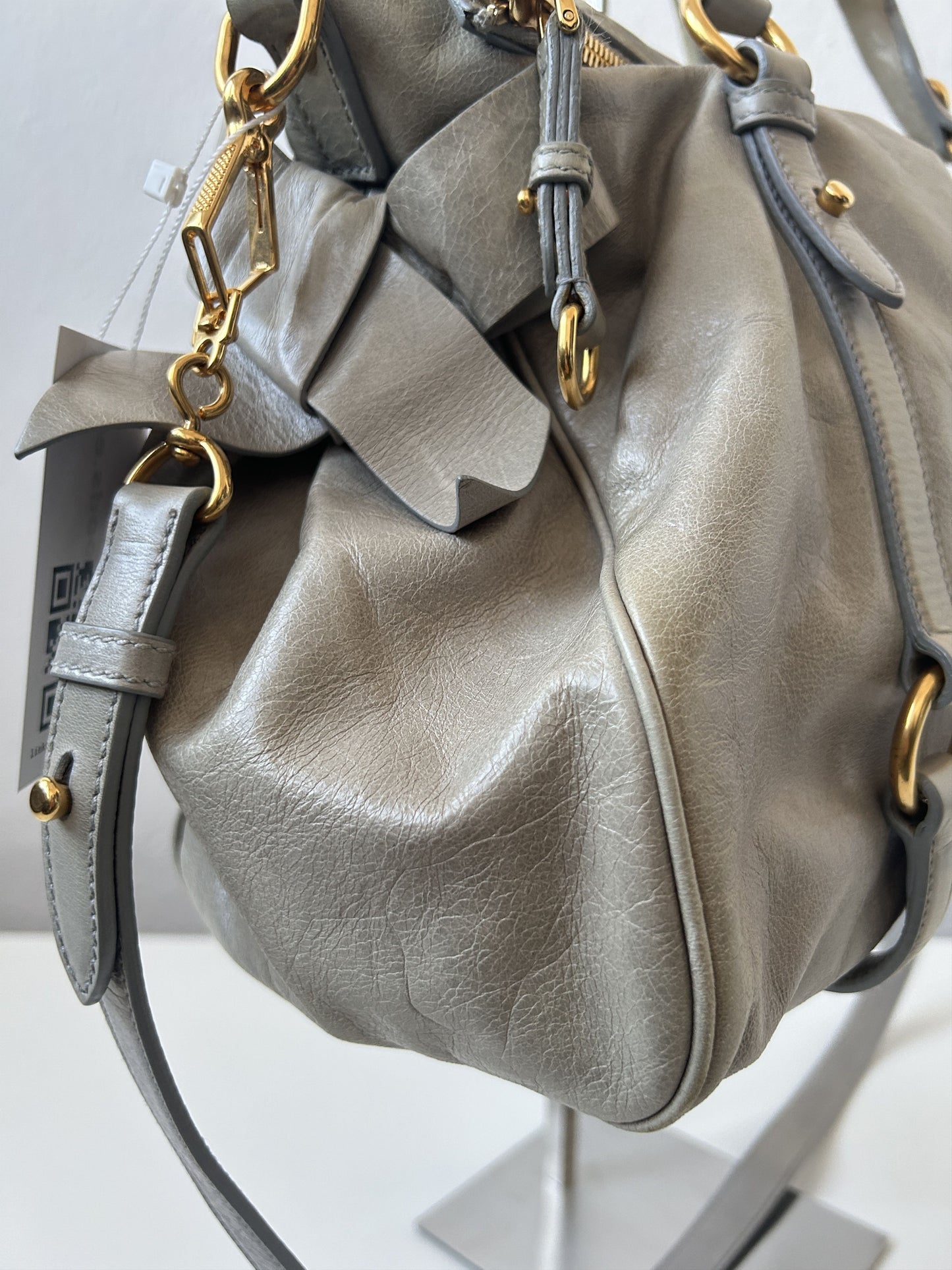 Miu miu vitello bow bag in blueish gray