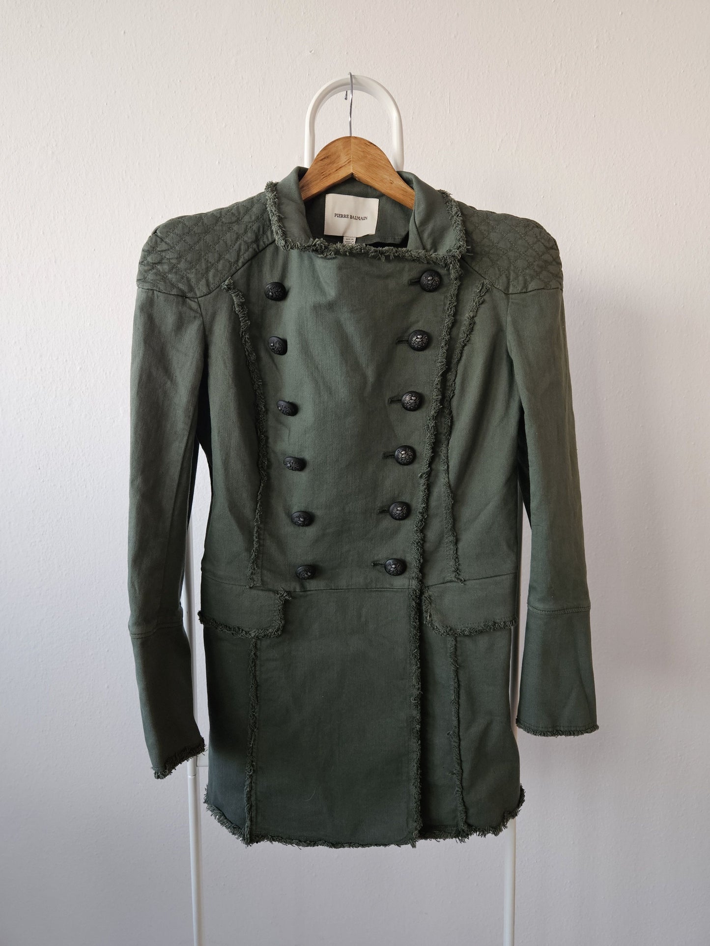 Pierre Balmain raw edge double breasted napoleon coat