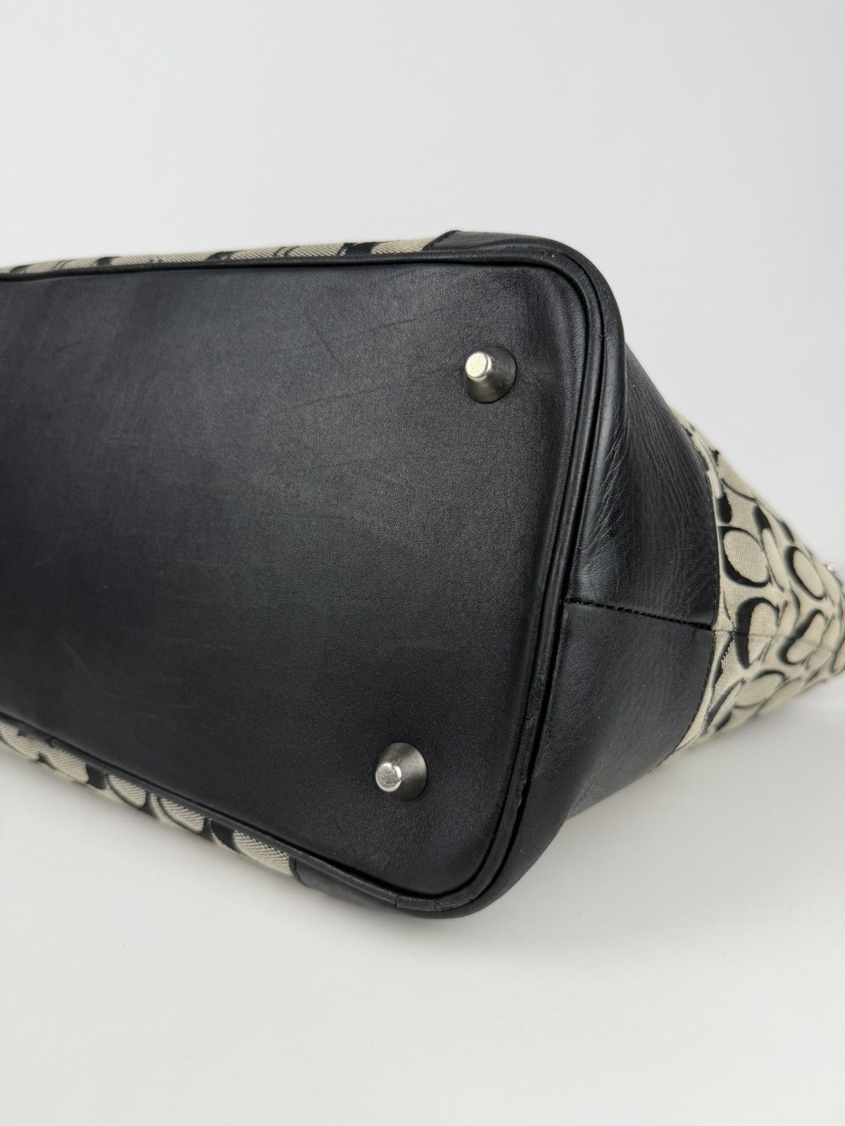 Coach signature leather and canvas tote bag