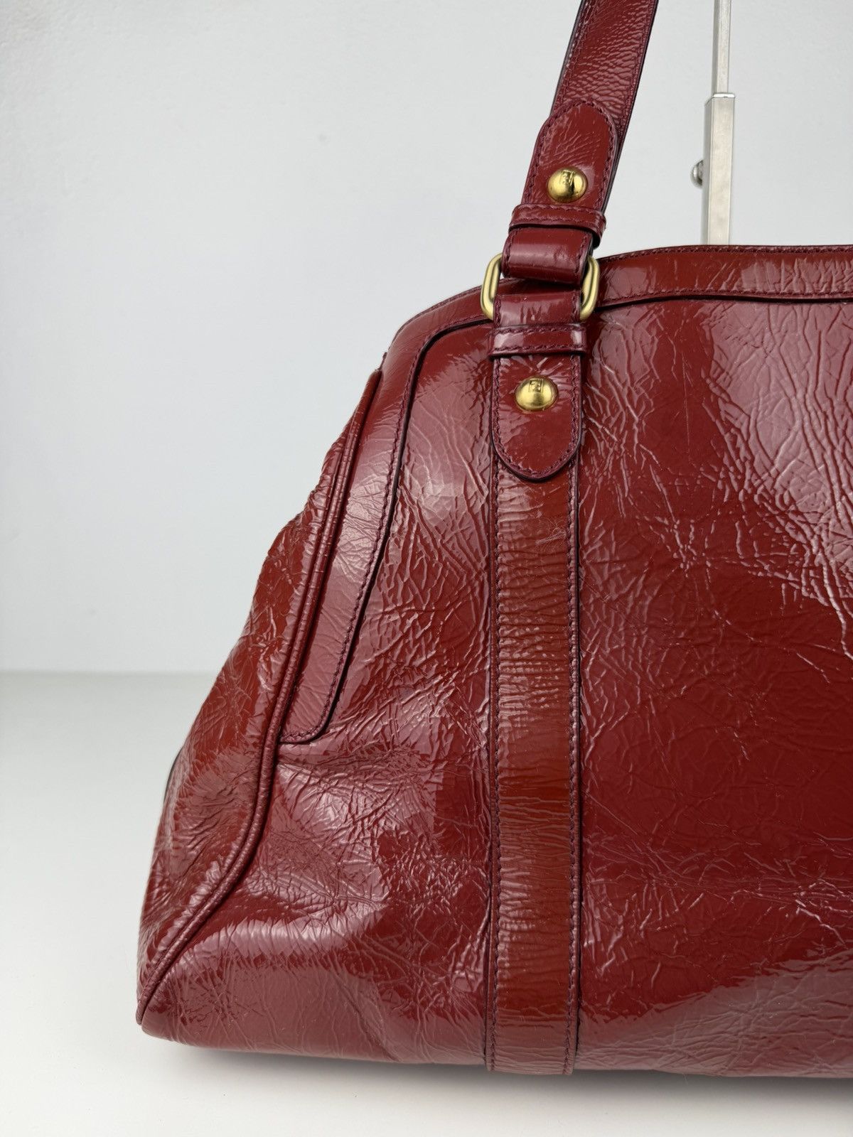 Fendi crinkled patent leather de jour handbag large