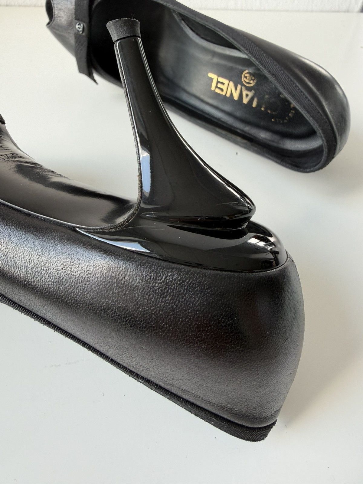 Chanel open toe pumps with bow