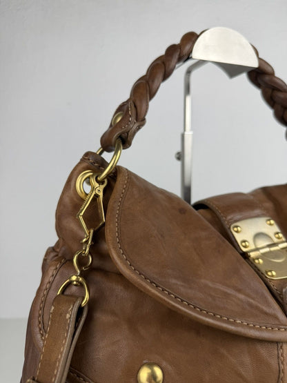 Miu Miu matelasse pleated leather coffer bag in brown