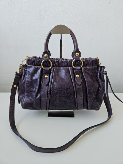 Miu miu vitello bauletto aperto gathered leather handbag