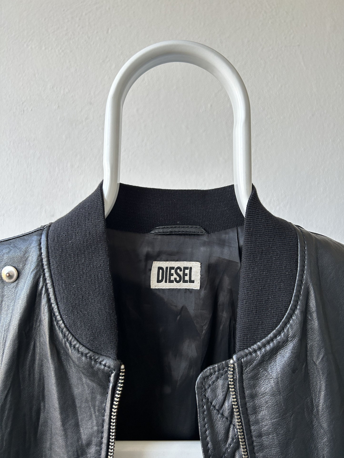 Archive Diesel cropped lambskin leather bomber jacket