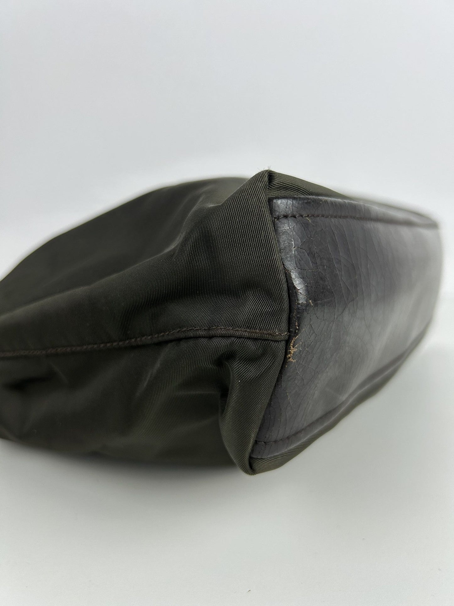 Vintage y2k prada nylon and leather triangle logo tote bag