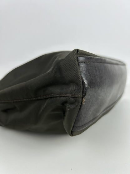 Vintage y2k prada nylon and leather triangle logo tote bag