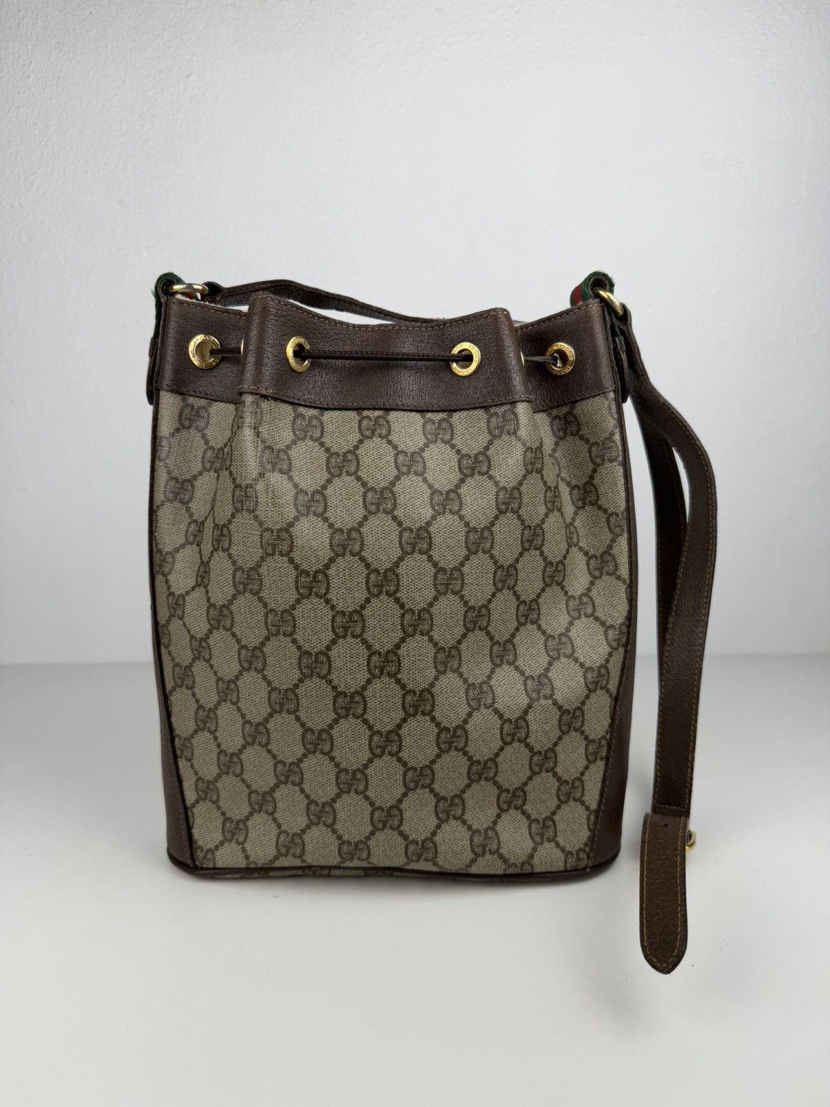 Vintage 80s Gucci monogram drawstring bucket bag