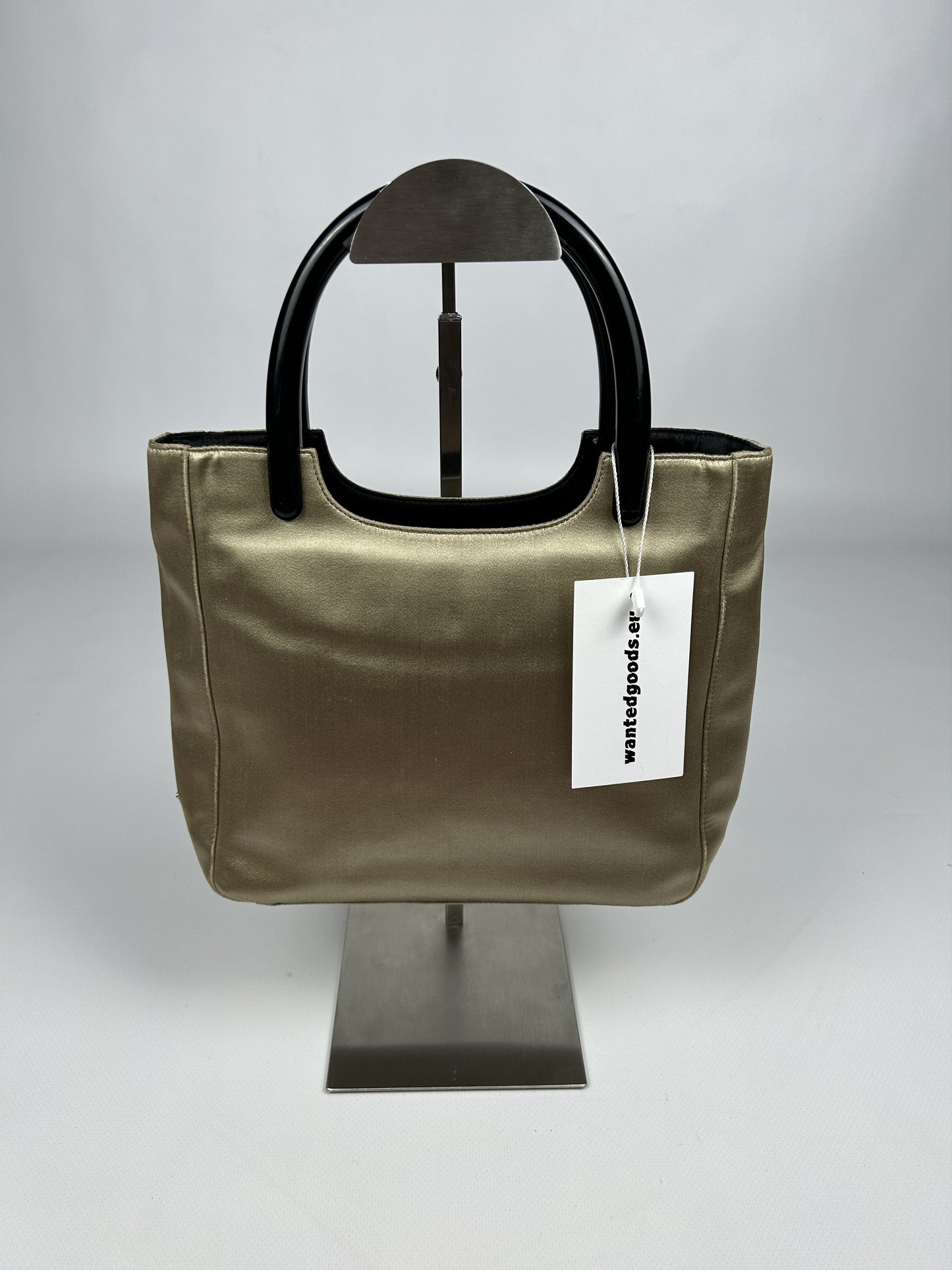 Prada triangle logo velvet plastic handle mini tote bag