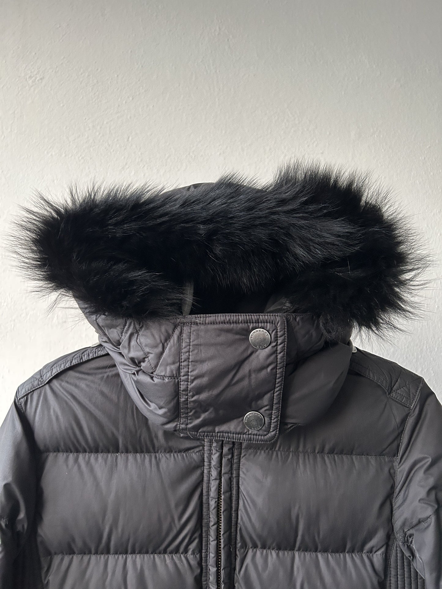 Burberry long hooded puffer coat