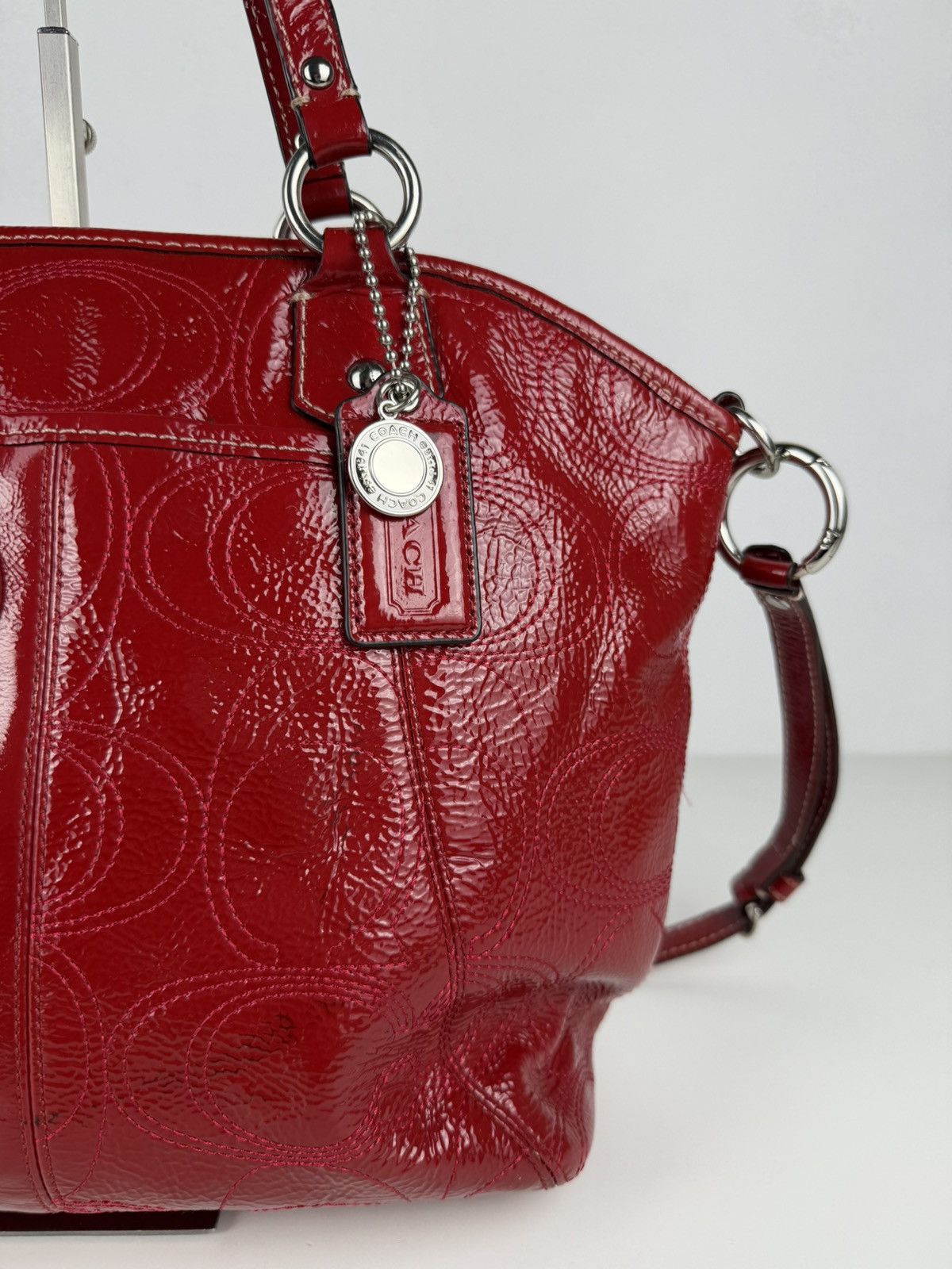 Coach signature patent leather tote bag