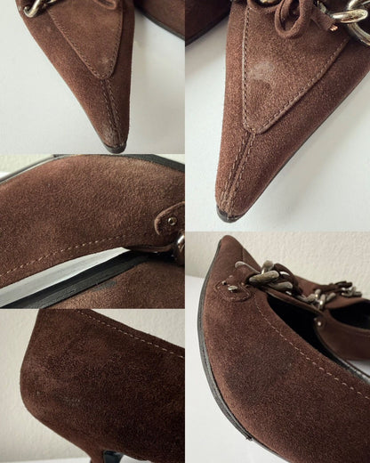 Vintage Prada suede pointed toe chain detail kitten heels