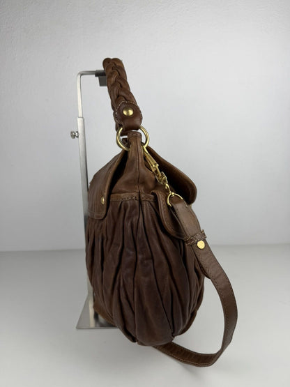 Miu Miu matelasse pleated leather coffer bag in brown
