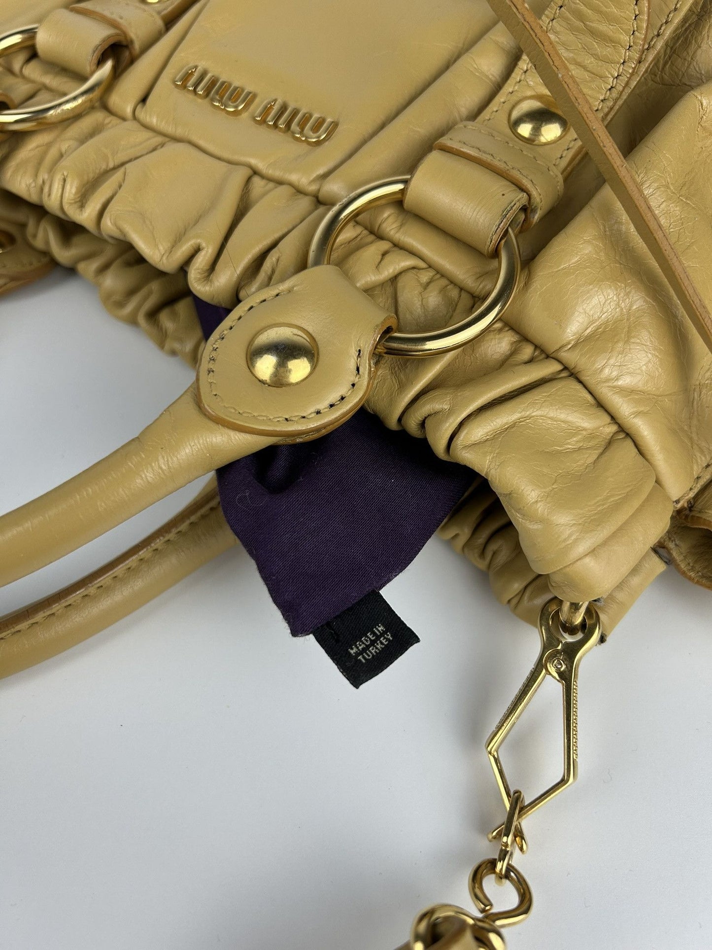 Miu miu vitello bauletto aperto gathered leather bag in buttery