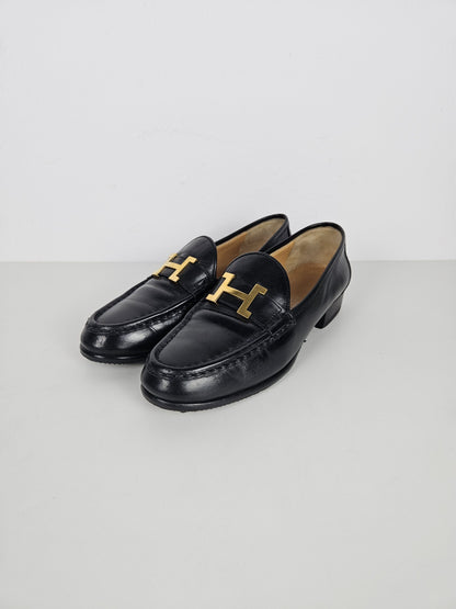 Vintage Hermes constance leather loafers H logo buckle