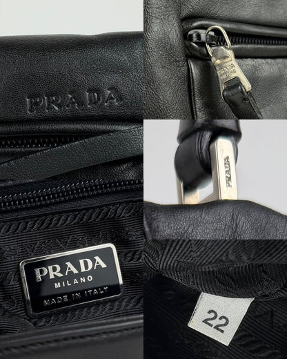 Vintage Prada embossed logo leather shoulder bag