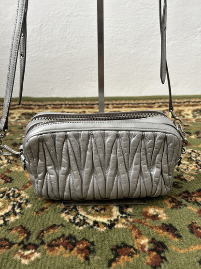 Miu miu matelasse pleated leather silver small crossbody bag