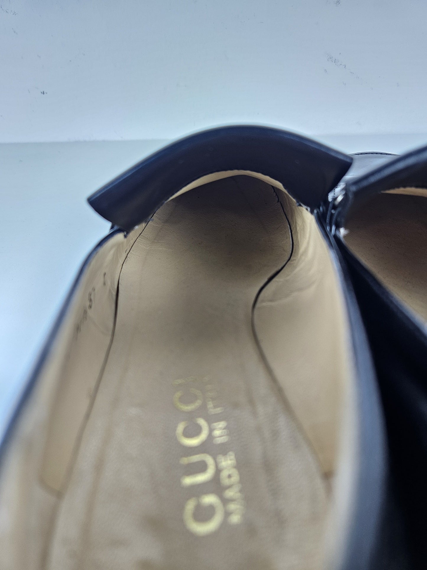 Vintage Gucci patent leather low block heel horsebit loafers