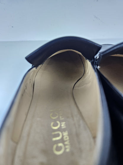 Vintage Gucci patent leather low block heel horsebit loafers