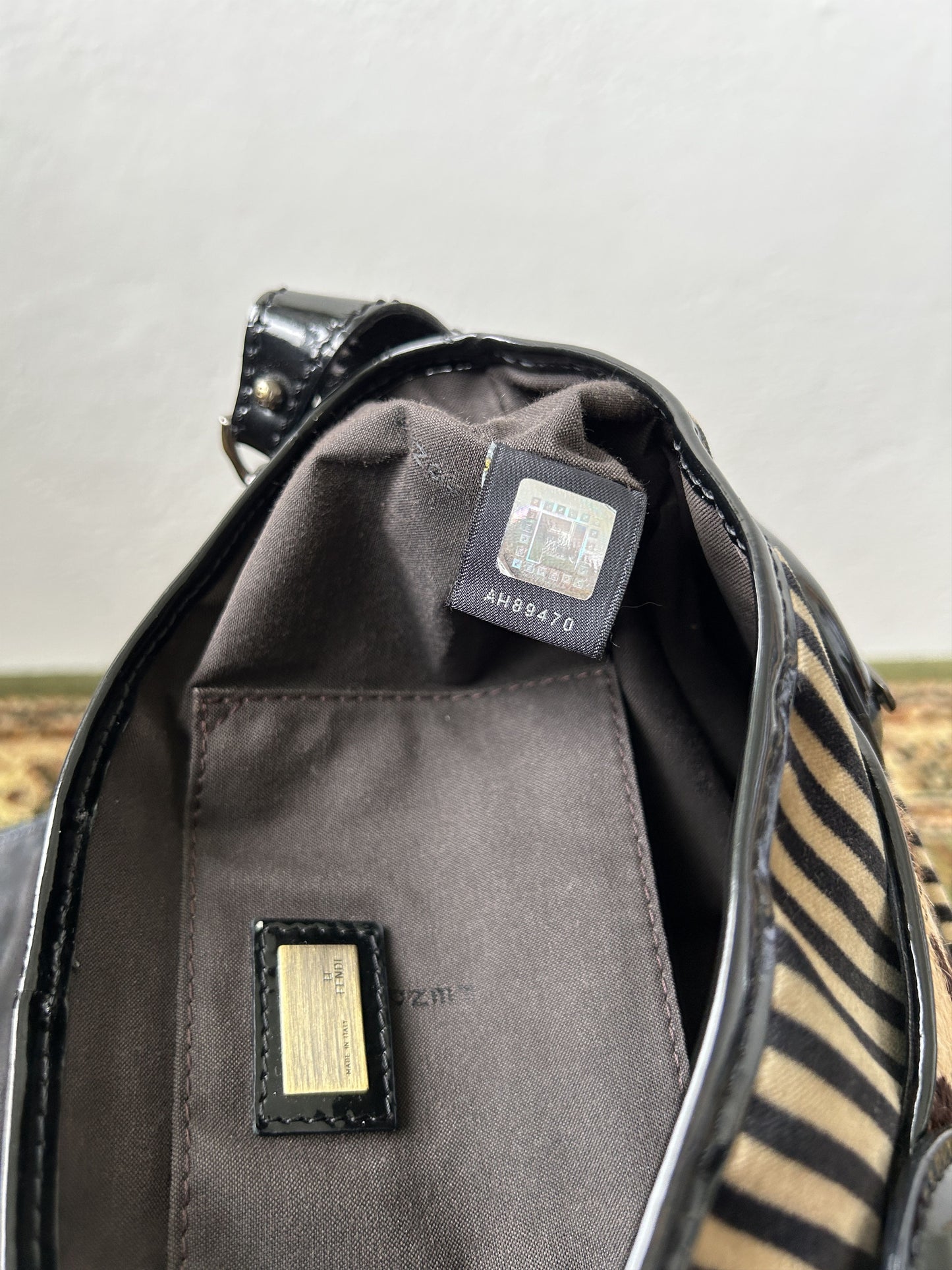Y2k Fendi buckle striped velvet and ponyhair handbag
