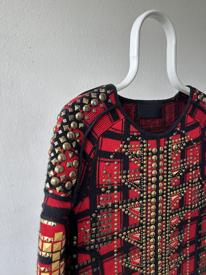 AW14 runway Philipp Plein studded check wool knit mini dress