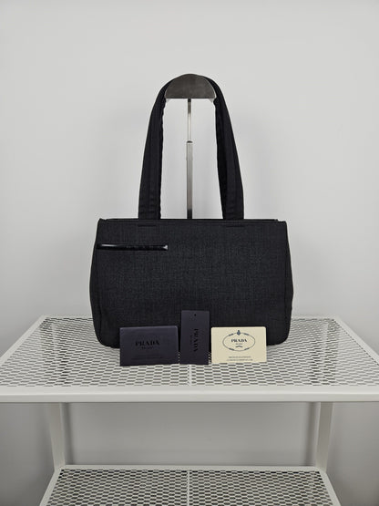 Archive AW1999 prada sport black tab wool and nylon tote bag