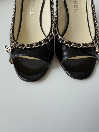 SS2011 Chanel patent leather chain open toe heels