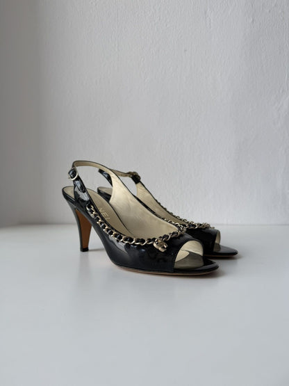 SS2011 Chanel patent leather chain open toe heels