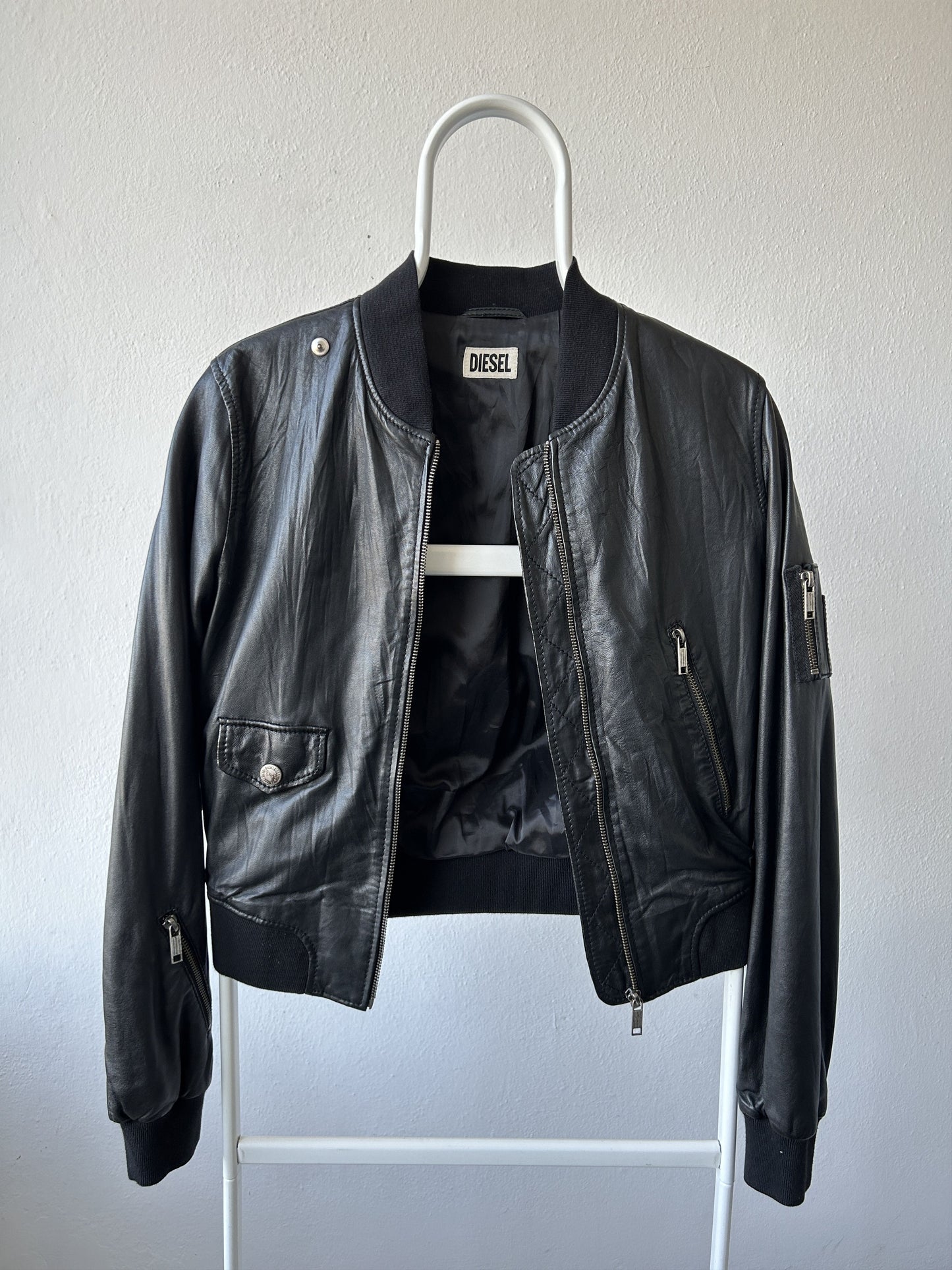 Archive Diesel cropped lambskin leather bomber jacket