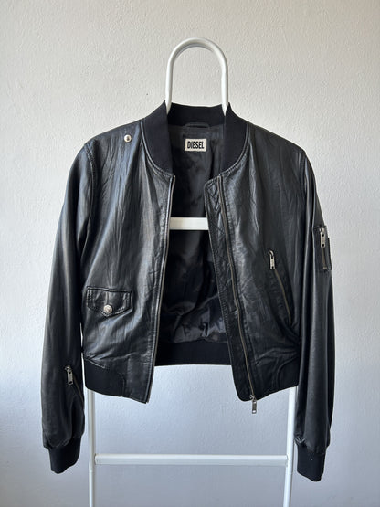 Archive Diesel cropped lambskin leather bomber jacket