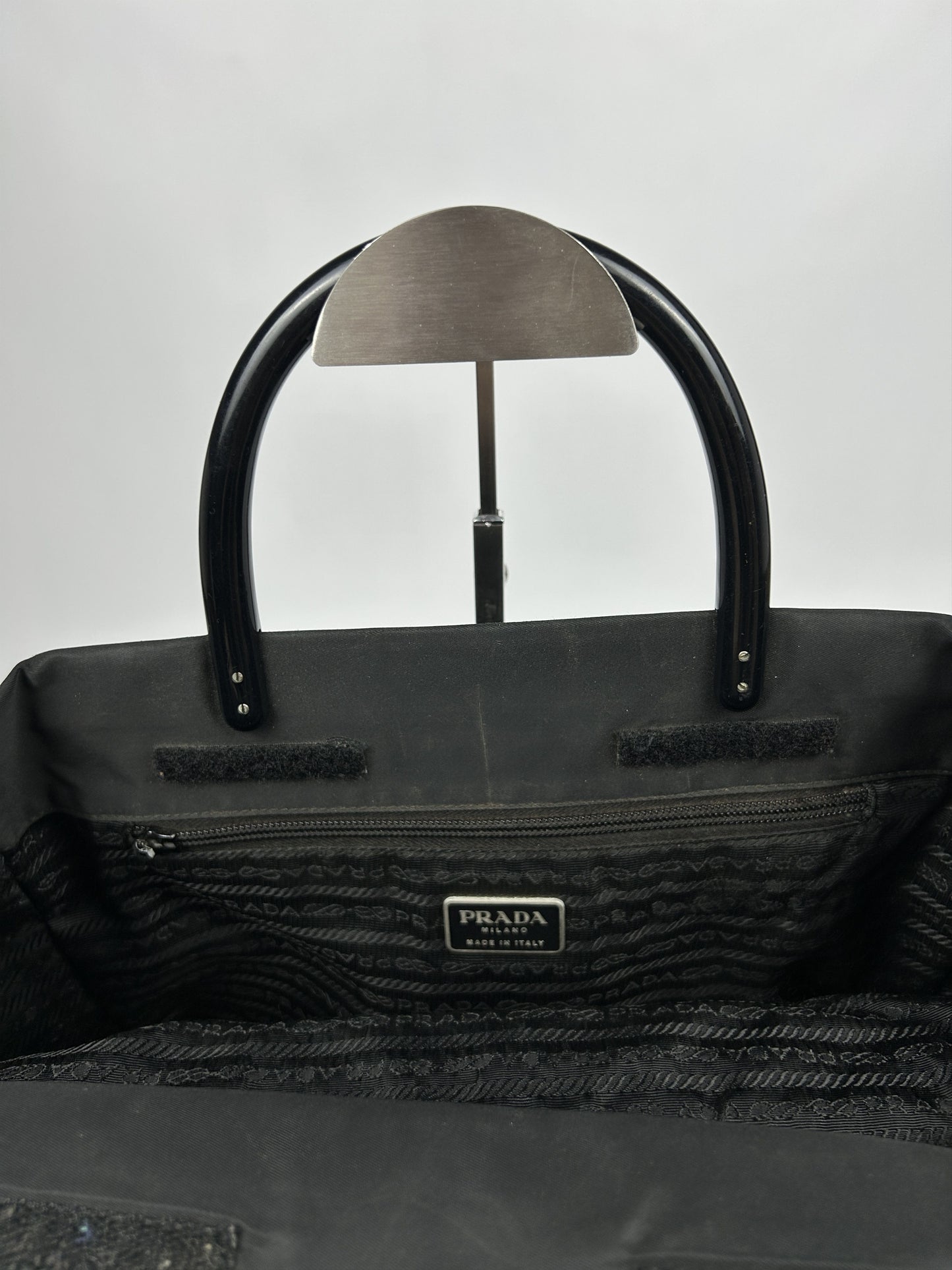 Vintage y2k prada nylon triangle logo plastic handle bag