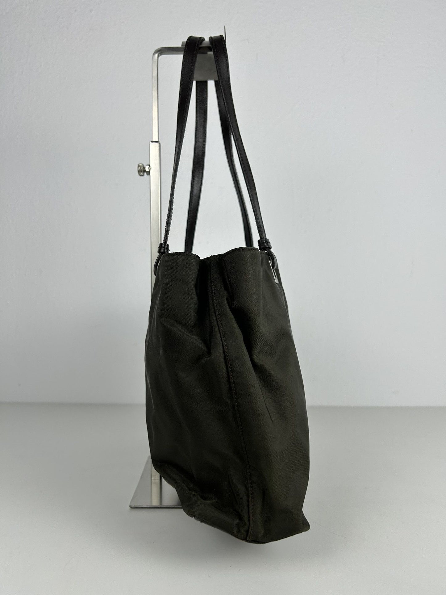 Vintage y2k prada nylon and leather triangle logo tote bag