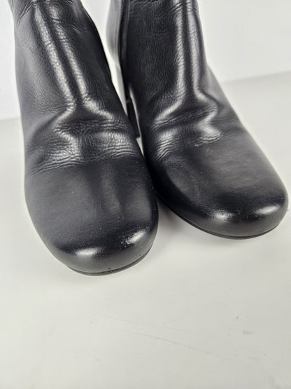 Prada calf leather side zip block heel ankle boots